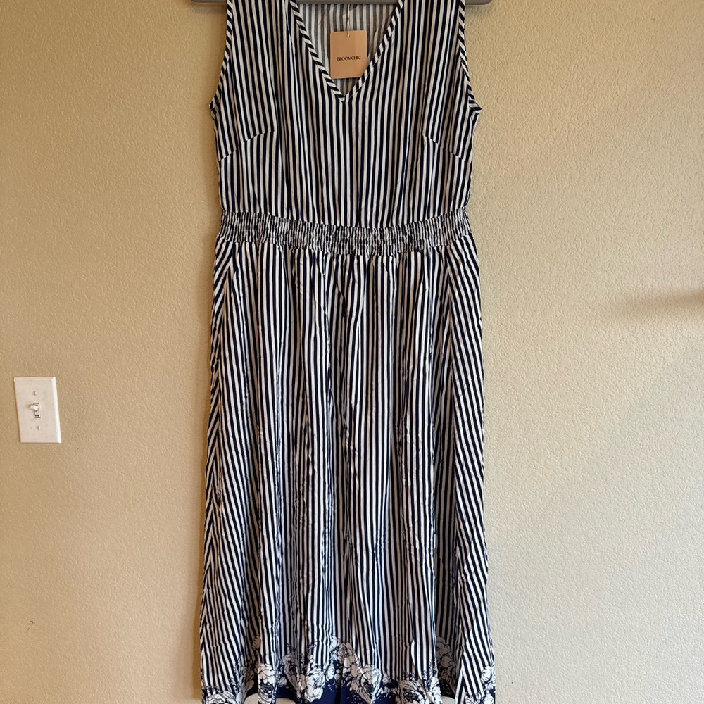 BloomChic Navy and White Striped Dress